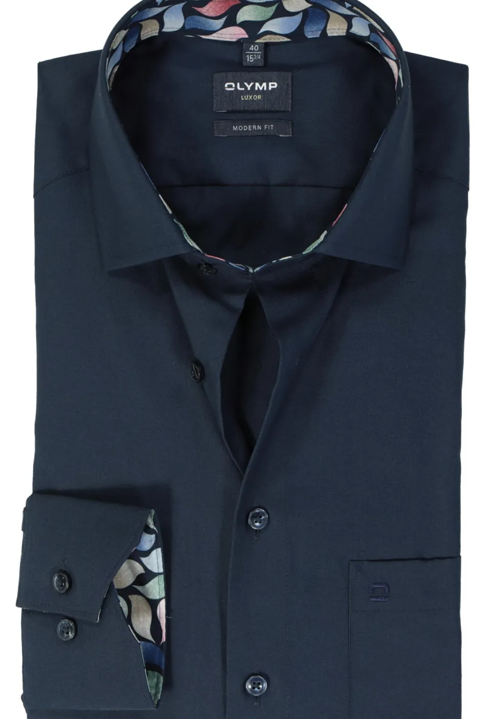 OLYMP modern fit overhemd, mouwlengte 7, chambray, donkerblauw