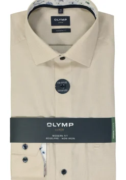 OLYMP modern fit overhemd, mouwlengte 7, structuur, beige