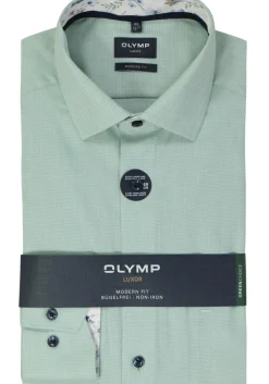 OLYMP modern fit overhemd, mouwlengte 7, structuur, groen