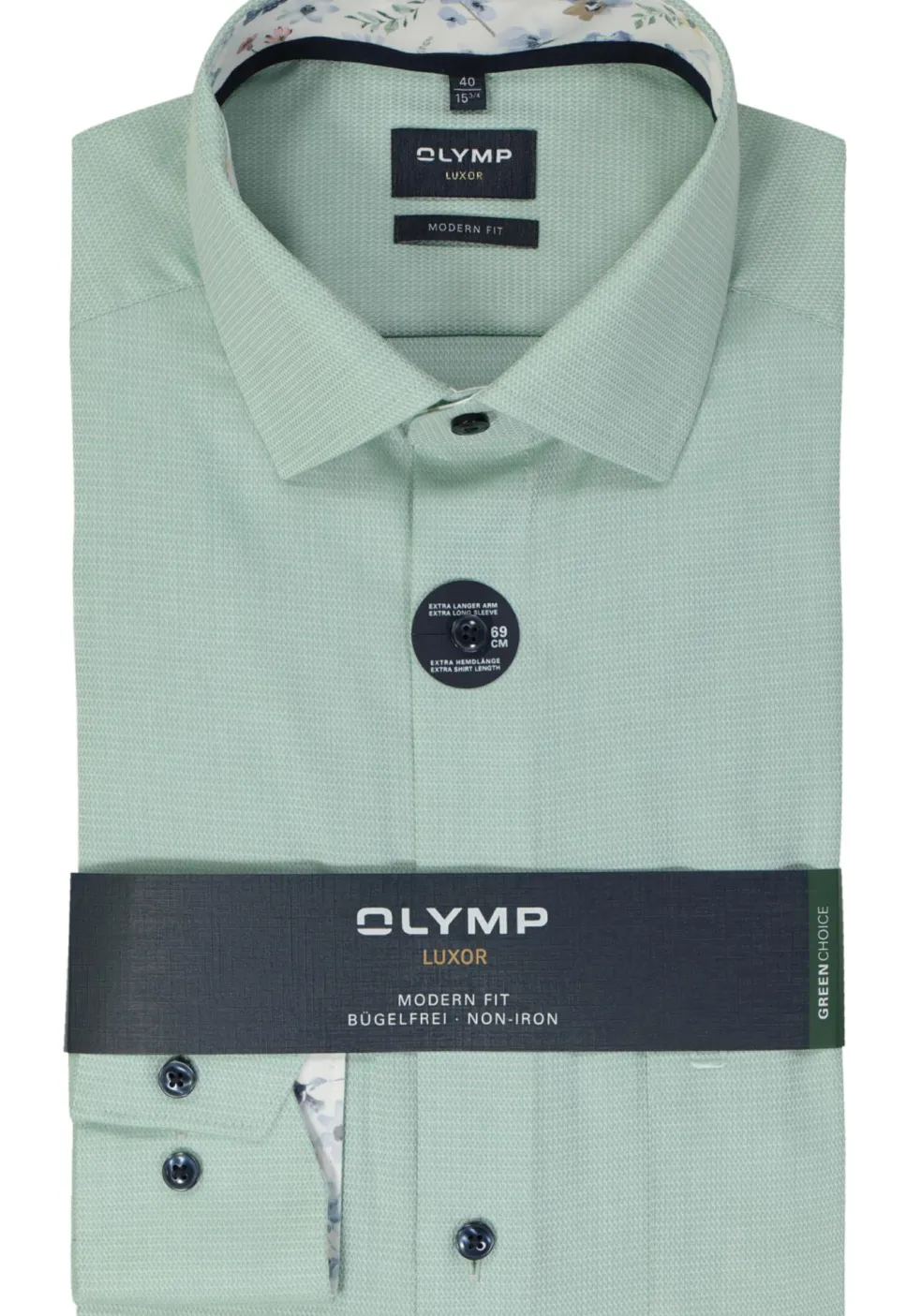 OLYMP modern fit overhemd, mouwlengte 7, structuur, groen