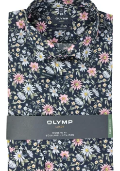 OLYMP modern fit overhemd, popeline, marine blauw dessin