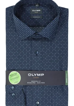 OLYMP modern fit overhemd, popeline, marine blauw dessin