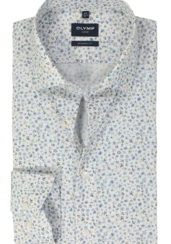OLYMP modern fit overhemd, popeline, wit met lichtblauw bloemetjes dessin