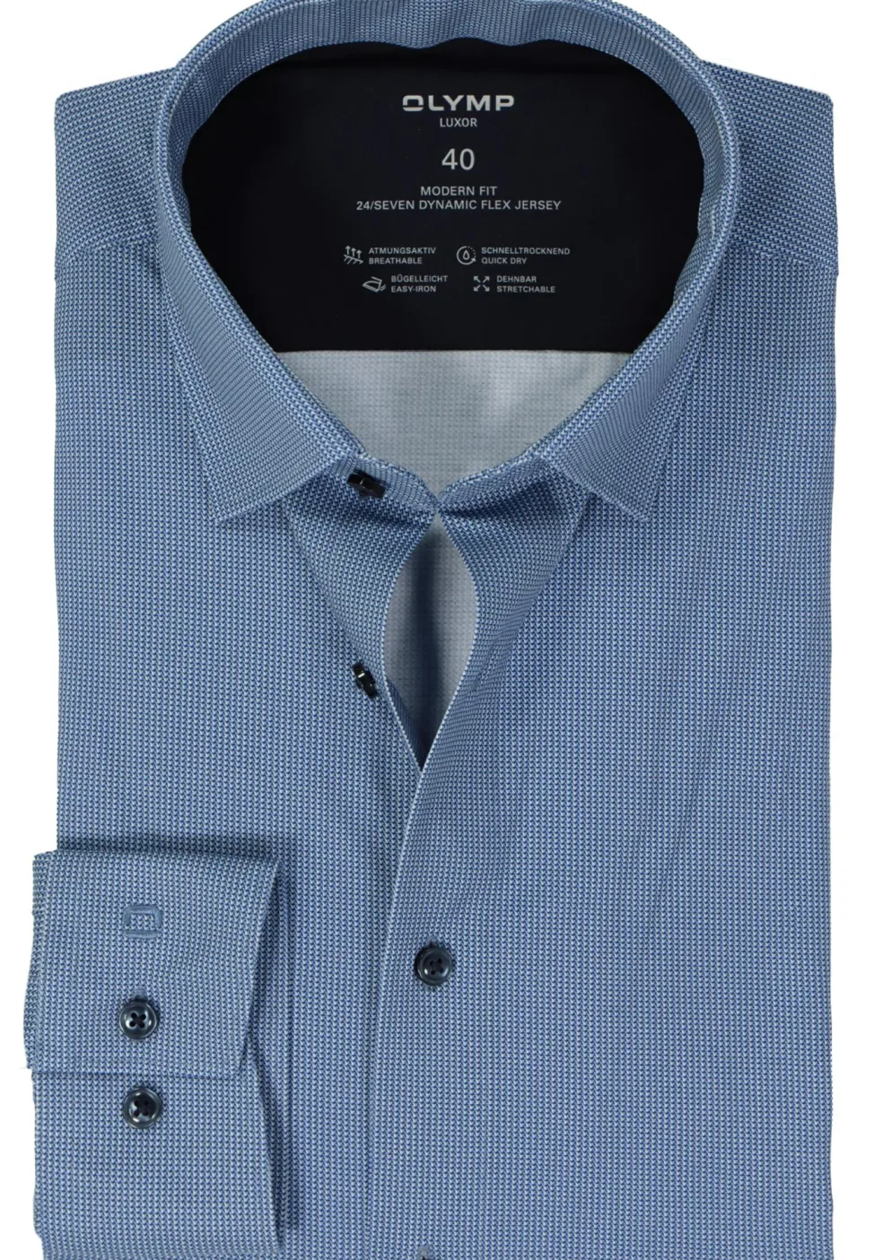 OLYMP 24/7 modern fit overhemd, tricot, blauw dessin