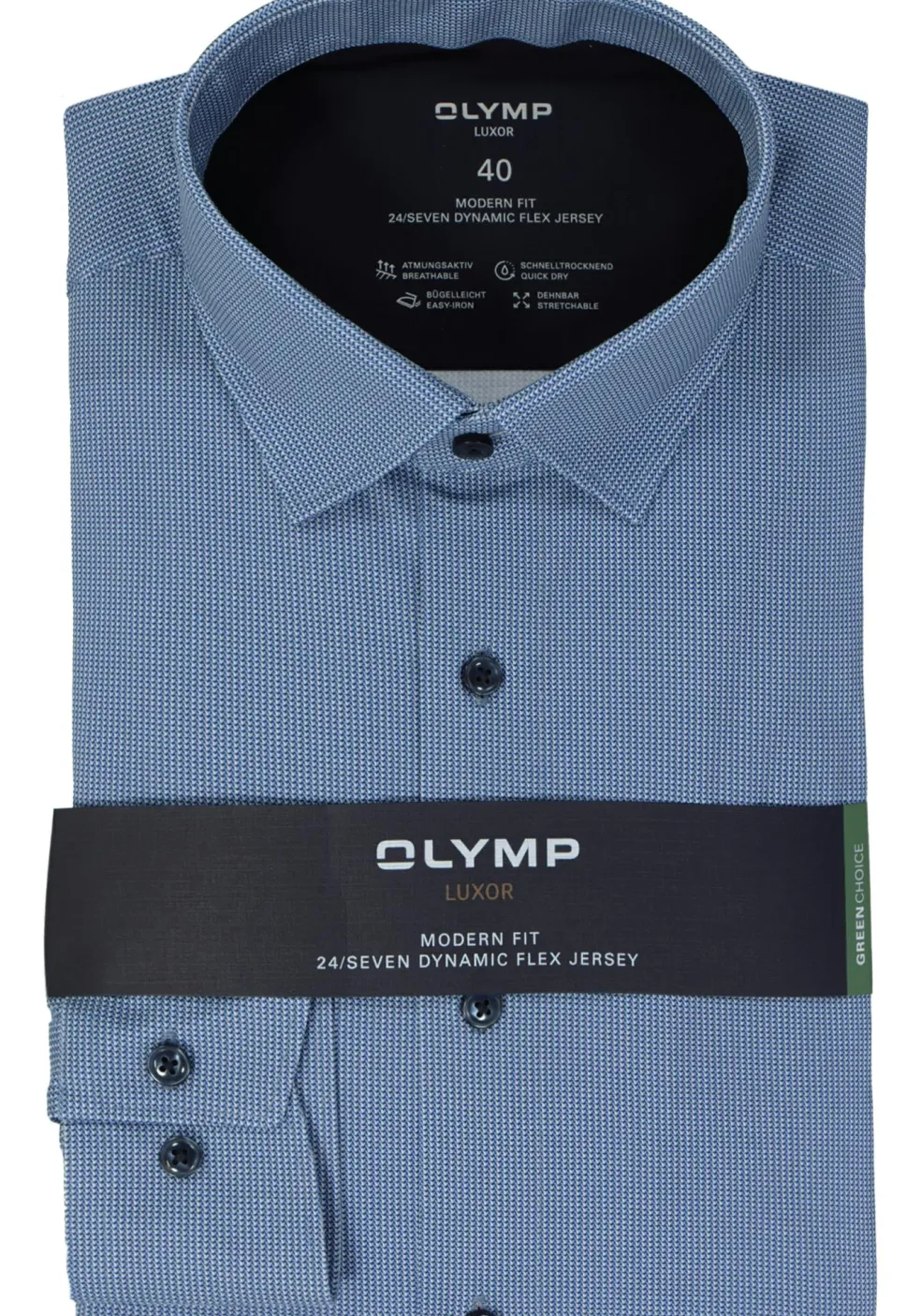 OLYMP 24/7 modern fit overhemd, tricot, blauw dessin