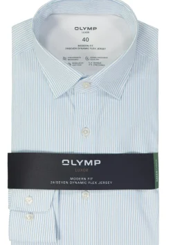 OLYMP 24/7 modern fit overhemd, tricot, lichtblauw dessin