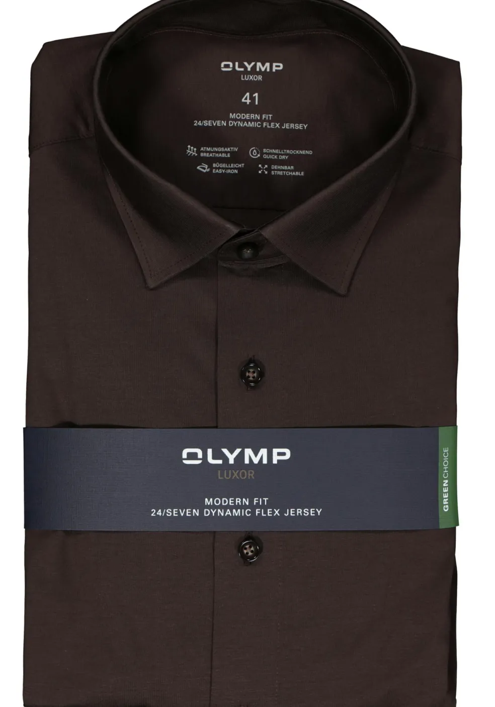 OLYMP 24/7 modern fit overhemd, tricot, zwartbruin