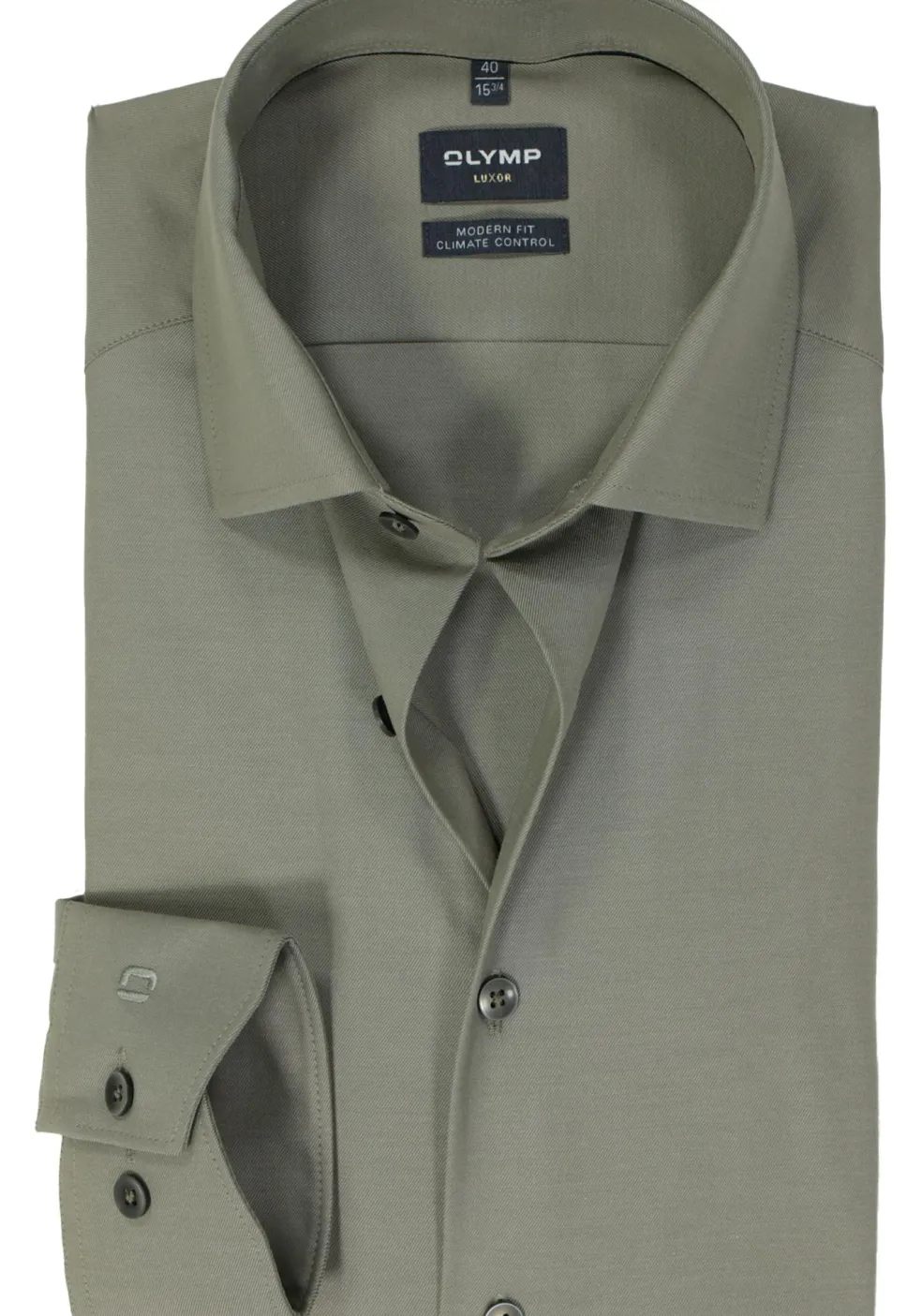 OLYMP 24/7 modern fit overhemd, twill, grijsgroen