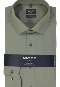 OLYMP 24/7 modern fit overhemd, twill, grijsgroen