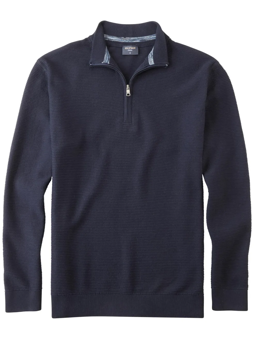 OLYMP modern fit schipperstrui katoen, structuur, korte rits, marine blauw