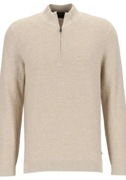 OLYMP modern fit schipperstrui katoen, structuur, korte rits, beige