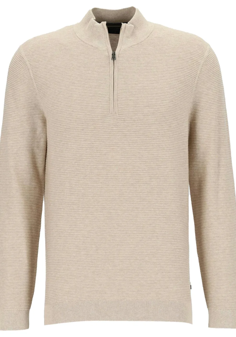 OLYMP modern fit schipperstrui katoen, structuur, korte rits, beige