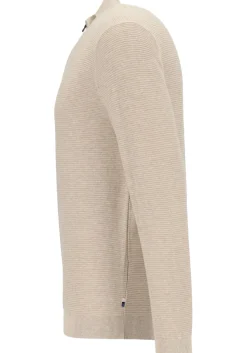 OLYMP modern fit schipperstrui katoen, structuur, korte rits, beige