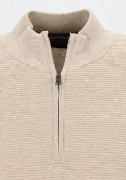 OLYMP modern fit schipperstrui katoen, structuur, korte rits, beige