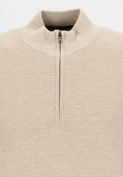 OLYMP modern fit schipperstrui katoen, structuur, korte rits, beige