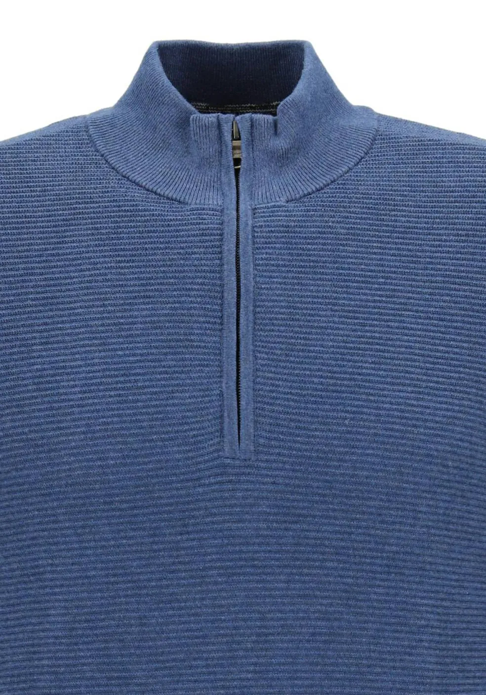OLYMP modern fit schipperstrui katoen, structuur, korte rits, blauw