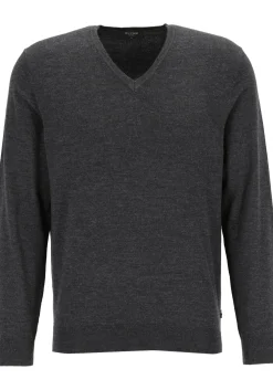 OLYMP modern fit trui wol, V-hals, antraciet grijs