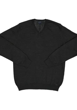 OLYMP modern fit trui wol, V-hals, antraciet grijs