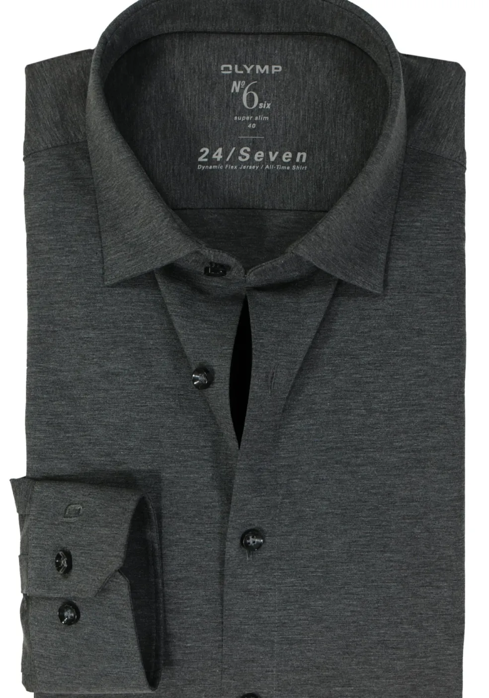 OLYMP No. Six 24/Seven super slim fit overhemd, tricot, antraciet grijs