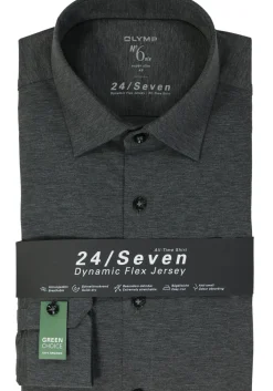 OLYMP No. Six 24/Seven super slim fit overhemd, tricot, antraciet grijs