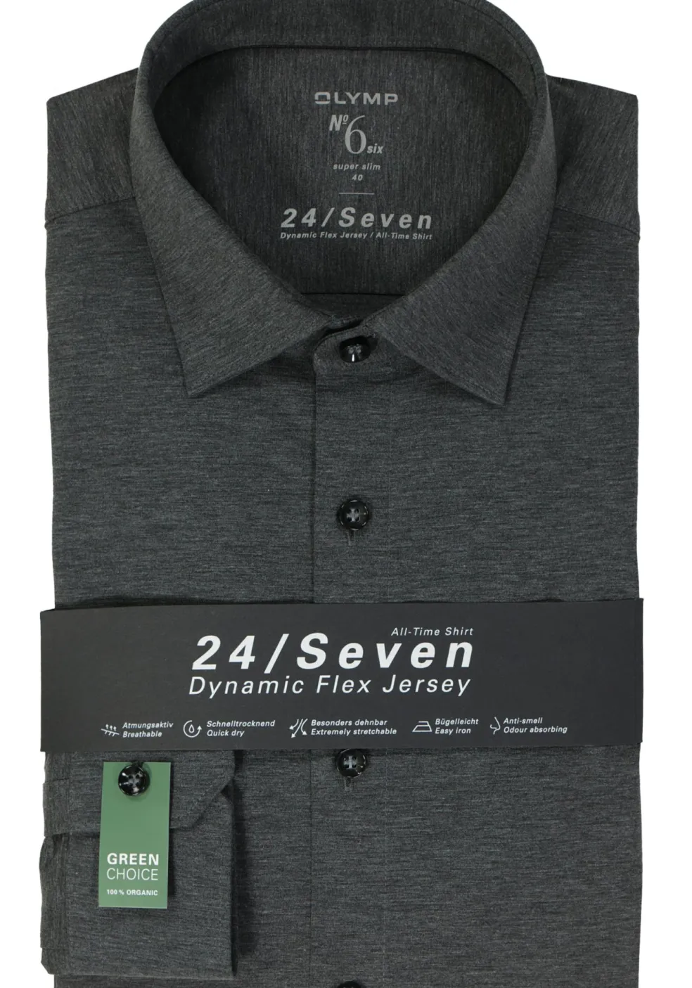 OLYMP No. Six 24/Seven super slim fit overhemd, tricot, antraciet grijs