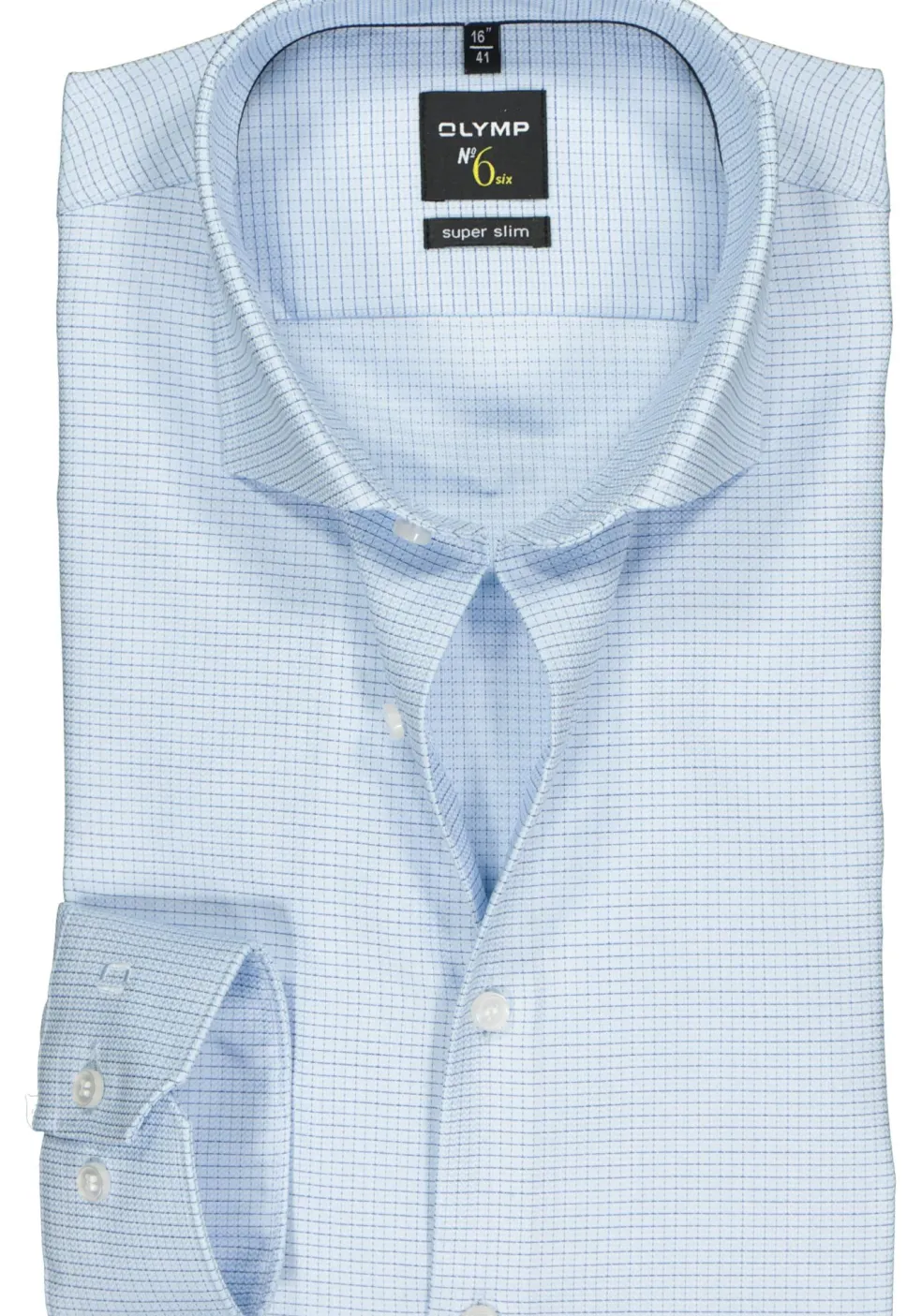 OLYMP No. Six super slim fit overhemd, mouwlengte 7, lichtblauw geruit