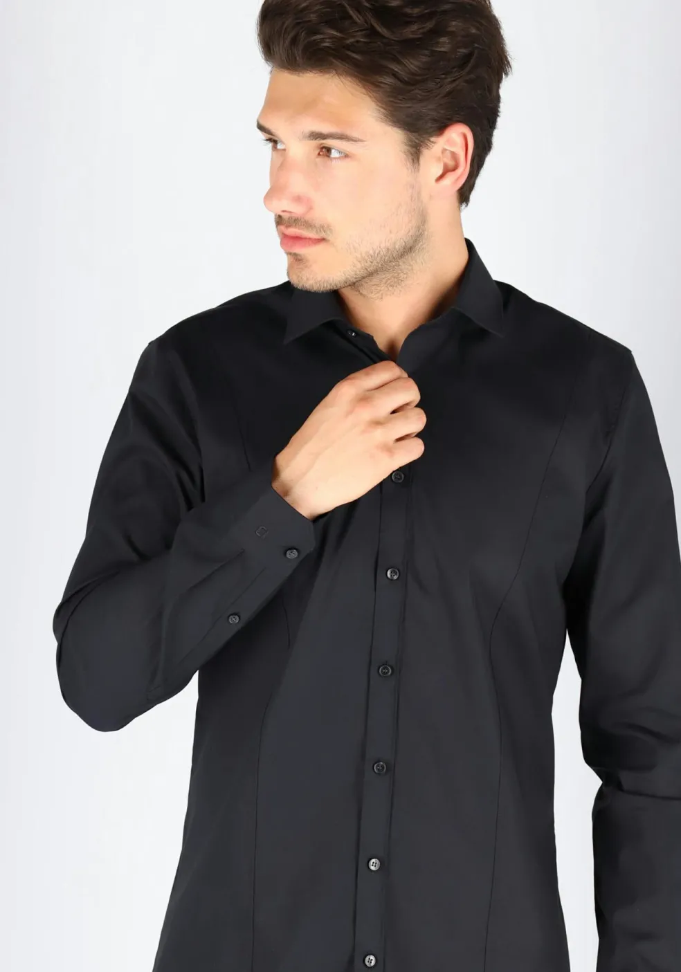 OLYMP No. Six super slim fit overhemd, zwart (met extra tailleringsnaden)