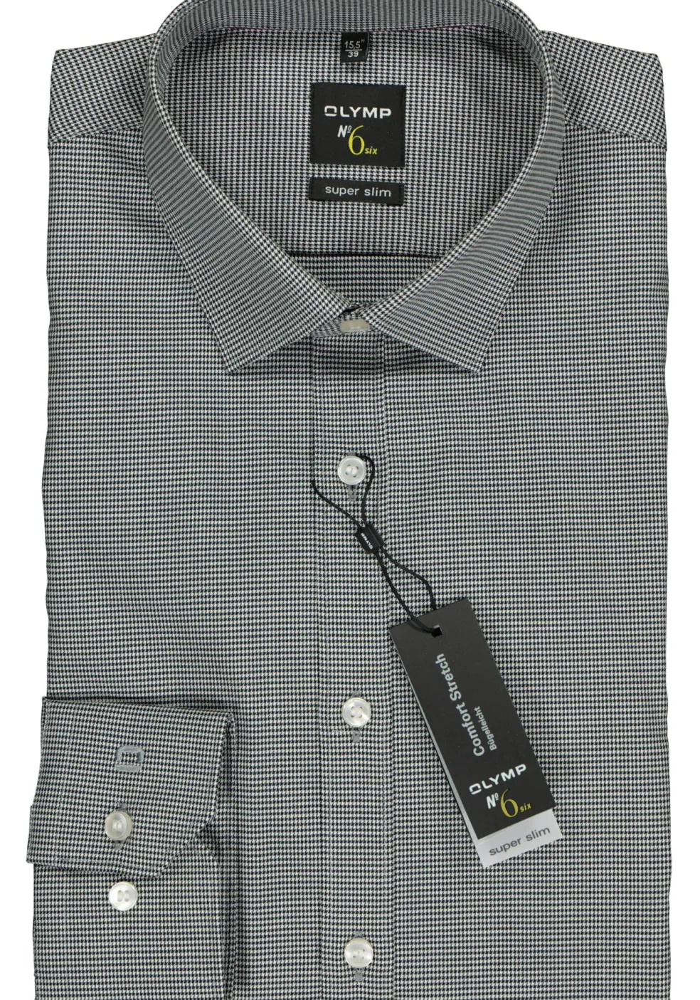 OLYMP No. Six super slim fit overhemd, zwart geruit