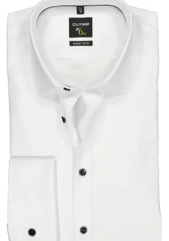OLYMP No. Six super slim fit overhemd, dubbele manchet, wit met zwarte knoopjes