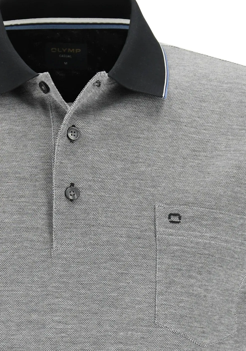 OLYMP Polo Casual, modern fit polo, zwart met wit melange