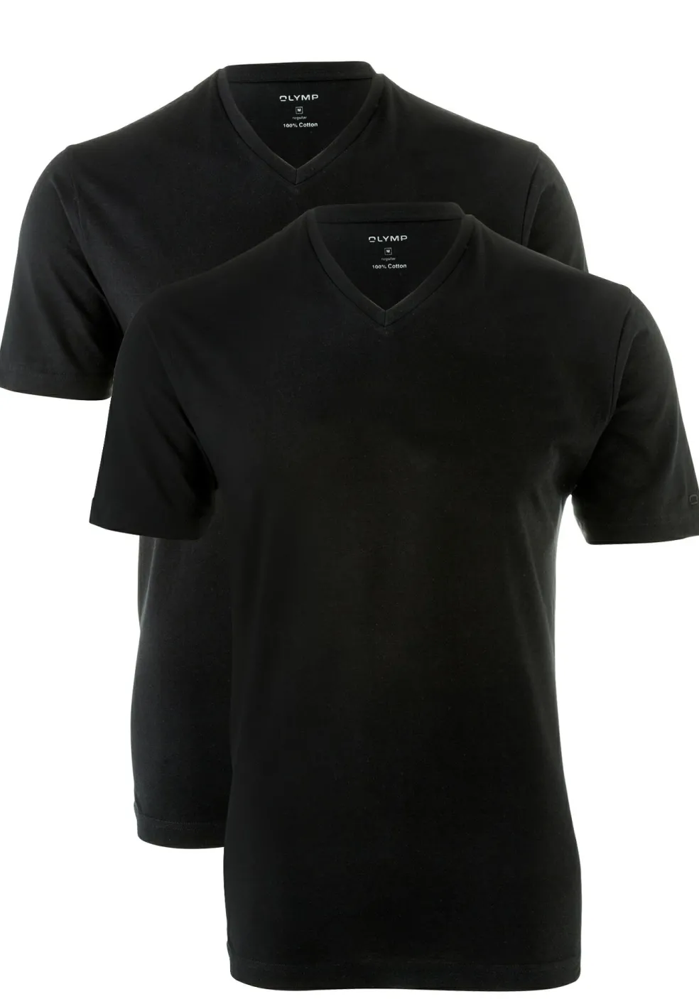 OLYMP T-shirts (2-pack), V-hals, zwart