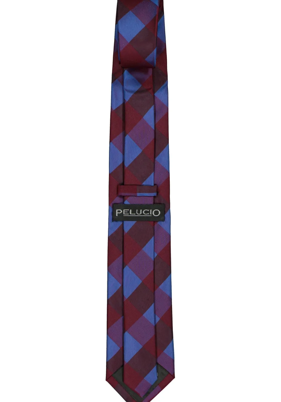 Pelucio stropdas, blauw met bordeaux geruit