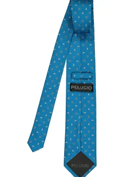 Pelucio stropdas, turquoise met wit dessin