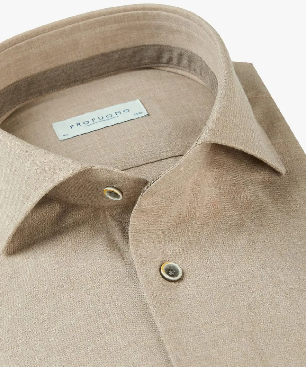 Profuomo slim fit heren overhemd, structuur, beige
