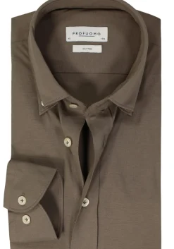 Profuomo slim fit heren overhemd, jersey, bruin