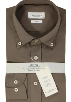 Profuomo slim fit heren overhemd, jersey, bruin