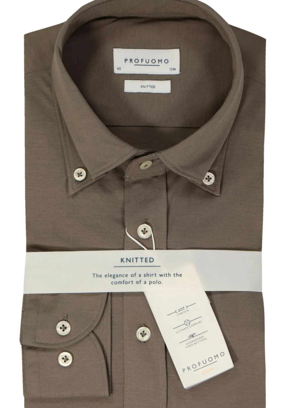 Profuomo slim fit heren overhemd, jersey, bruin