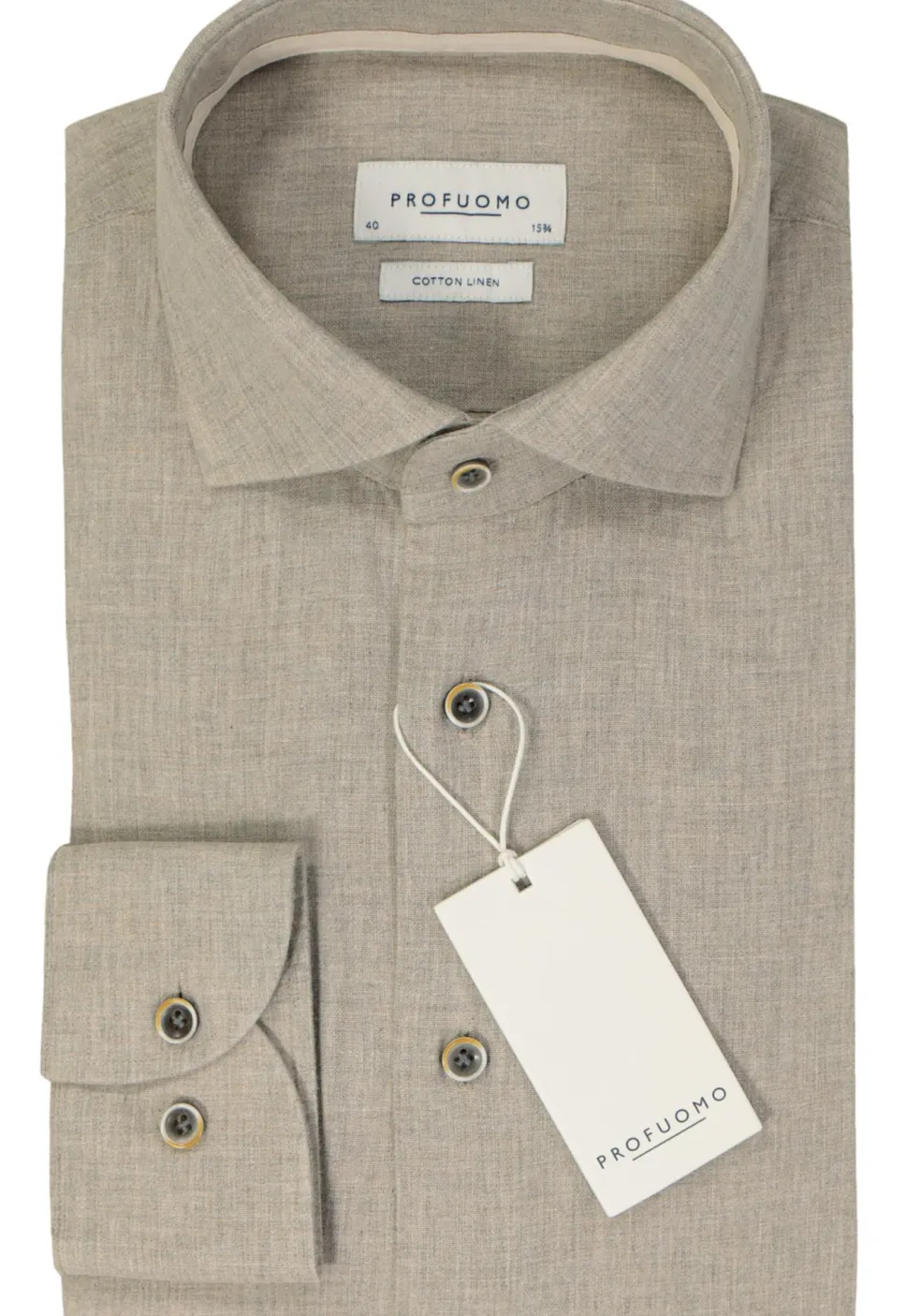 Profuomo slim fit heren overhemd, Oxford, beige