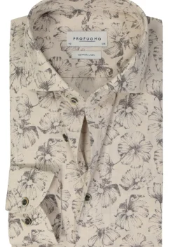 Profuomo slim fit heren overhemd, popeline, beige dessin