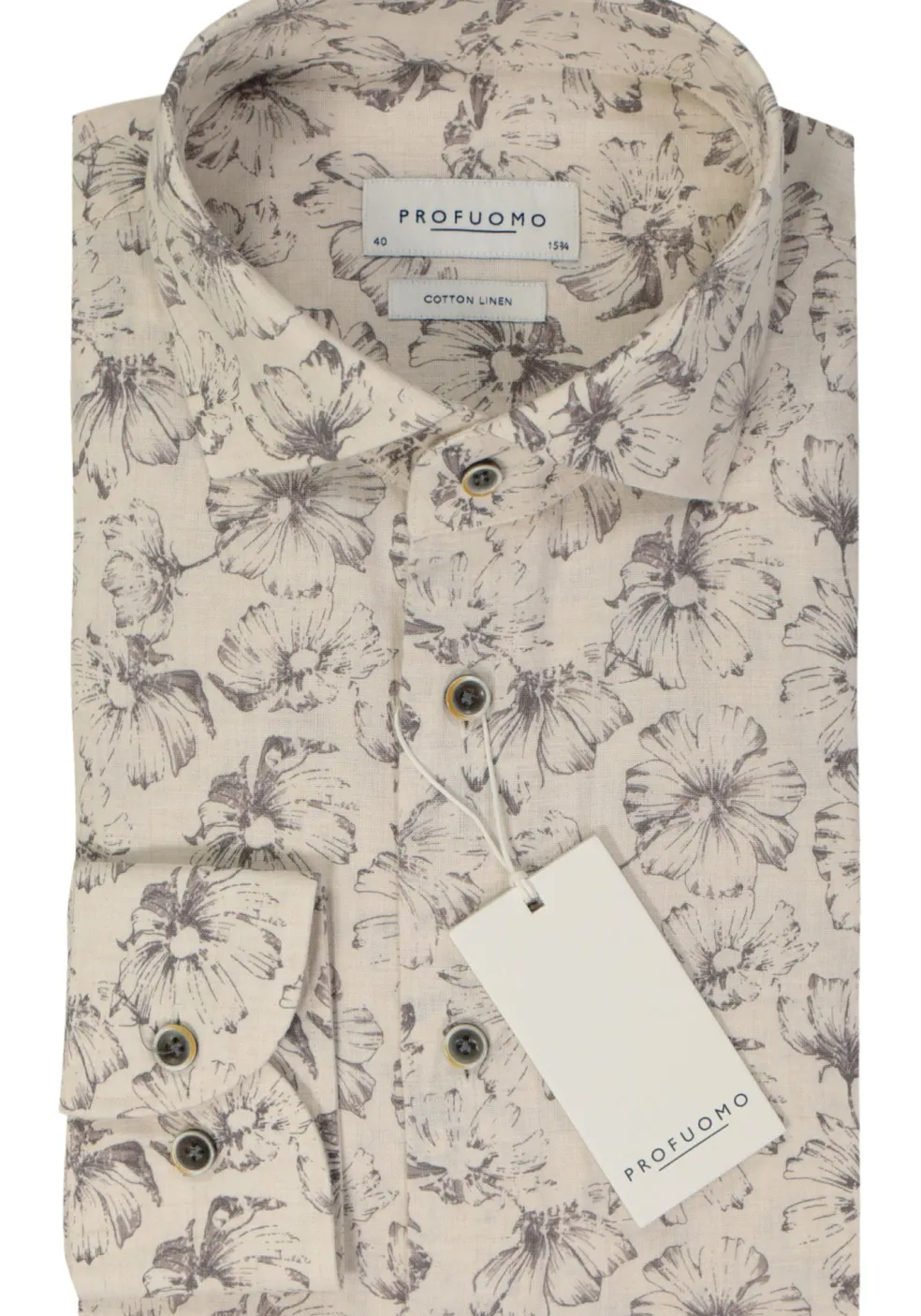 Profuomo slim fit heren overhemd, popeline, beige dessin