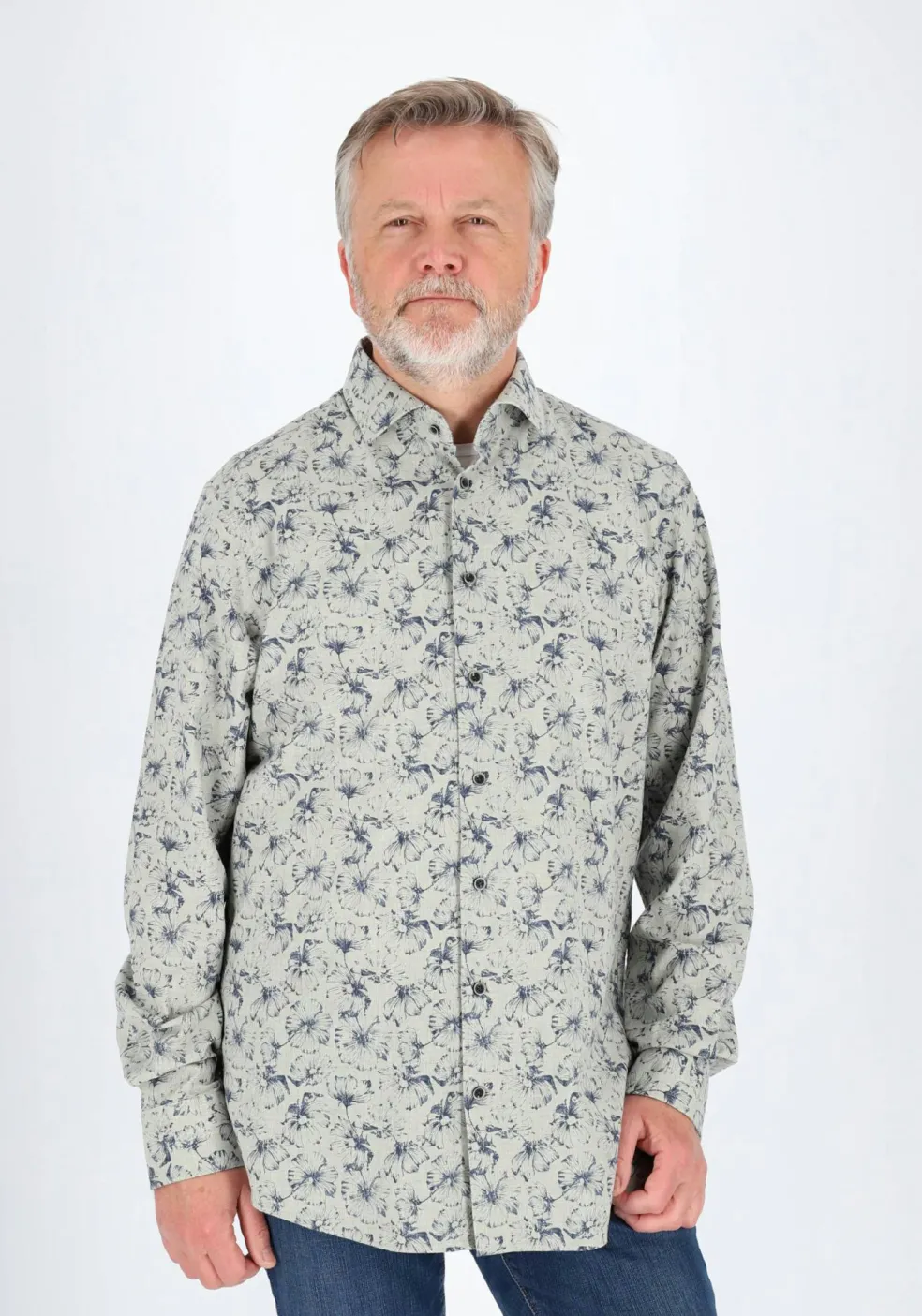 Profuomo slim fit heren overhemd, popeline, groen dessin