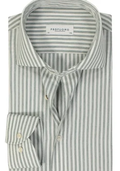 Profuomo slim fit heren overhemd, popeline, groen gestreept