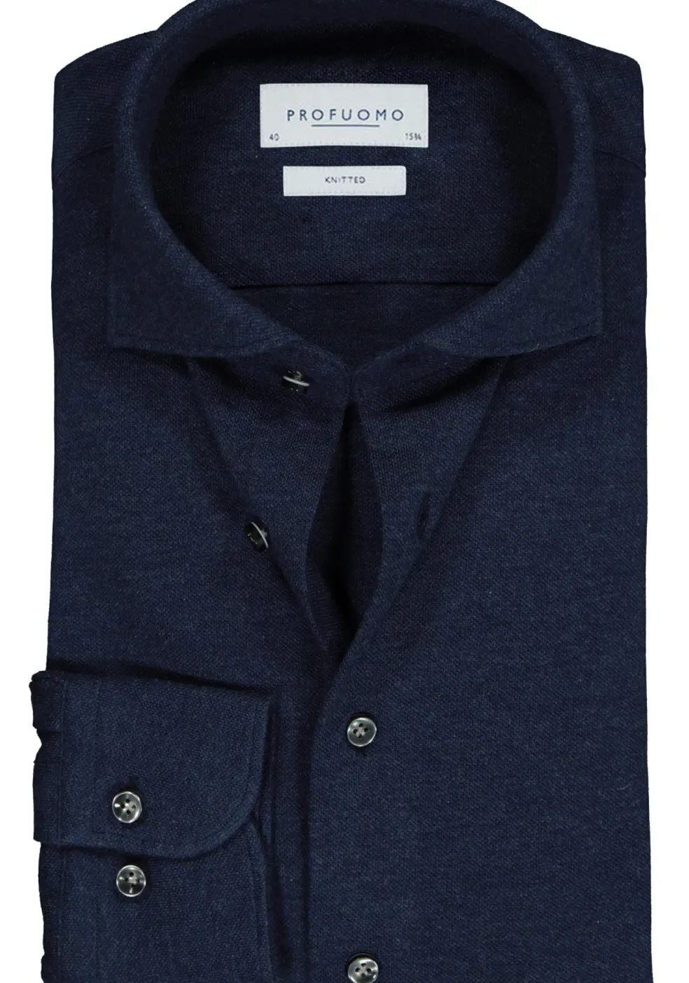 Profuomo slim fit jersey overhemd, knitted shirt pique, navy melange