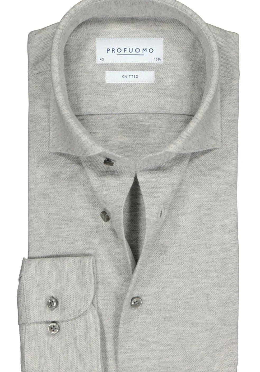 Profuomo slim fit jersey overhemd, knitted shirt pique, grijs melange