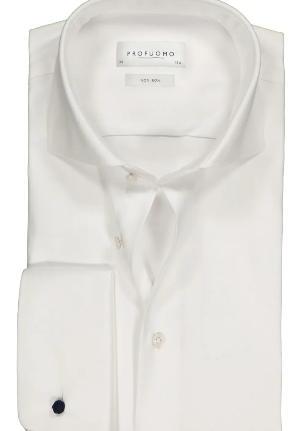Profuomo slim fit overhemd, dubbele manchet 2-ply twill, wit
