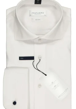 Profuomo slim fit overhemd, dubbele manchet 2-ply twill, wit