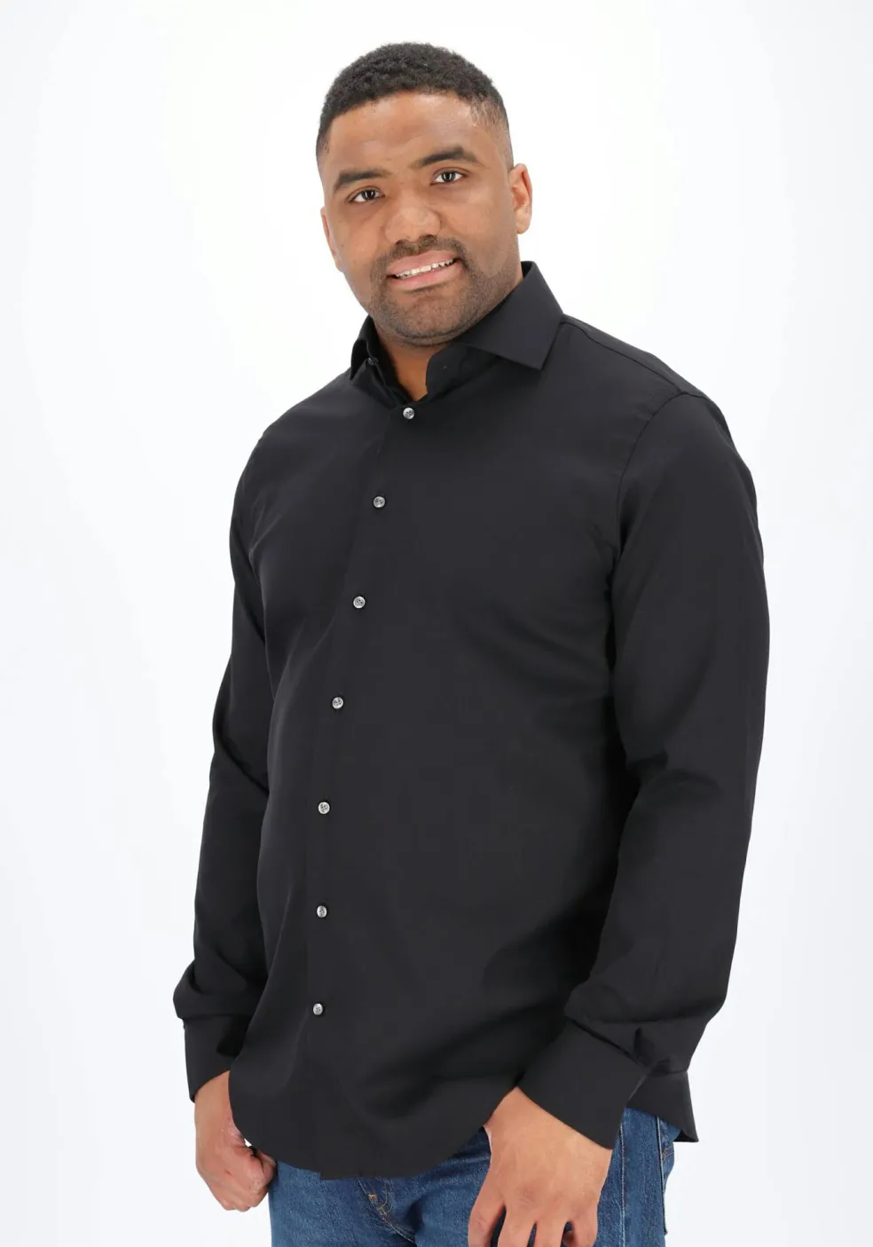 Profuomo slim fit overhemd, fine twill, zwart