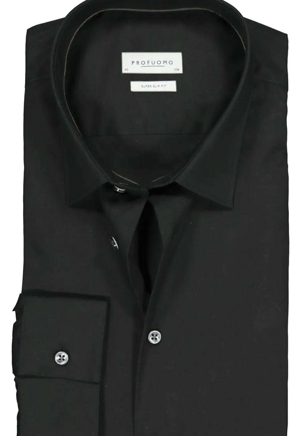 Profuomo super slim fit overhemd, stretch poplin, zwart