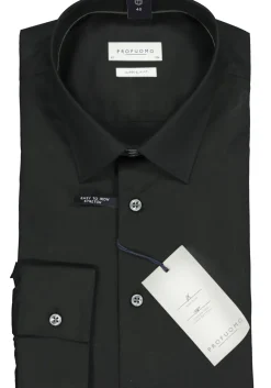 Profuomo super slim fit overhemd, stretch poplin, zwart