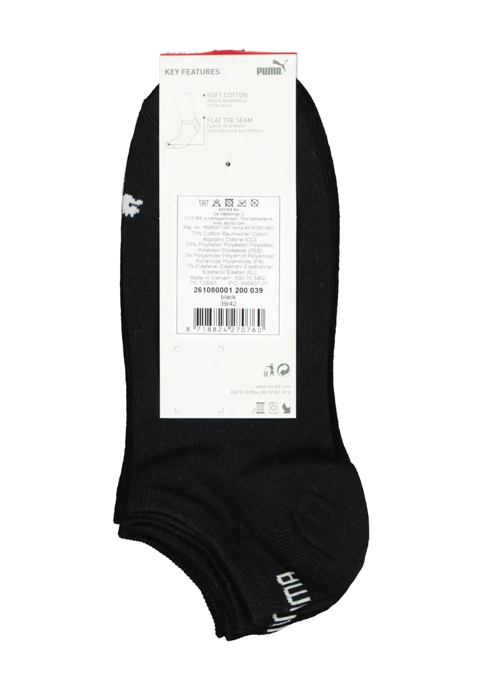 Puma Unisex Sneaker Plain (3-pack), zwart
